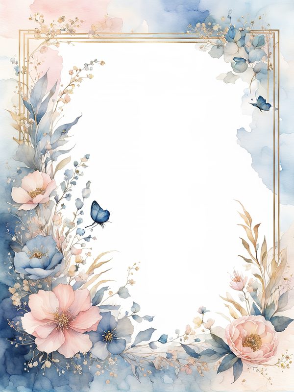 Watercolor Floral Frame Art: Pink & Blue Botanical Borders (10 JPGs) — image 11