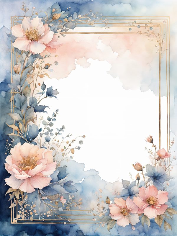 Watercolor Floral Frame Art: Pink & Blue Botanical Borders (10 JPGs) — image 12