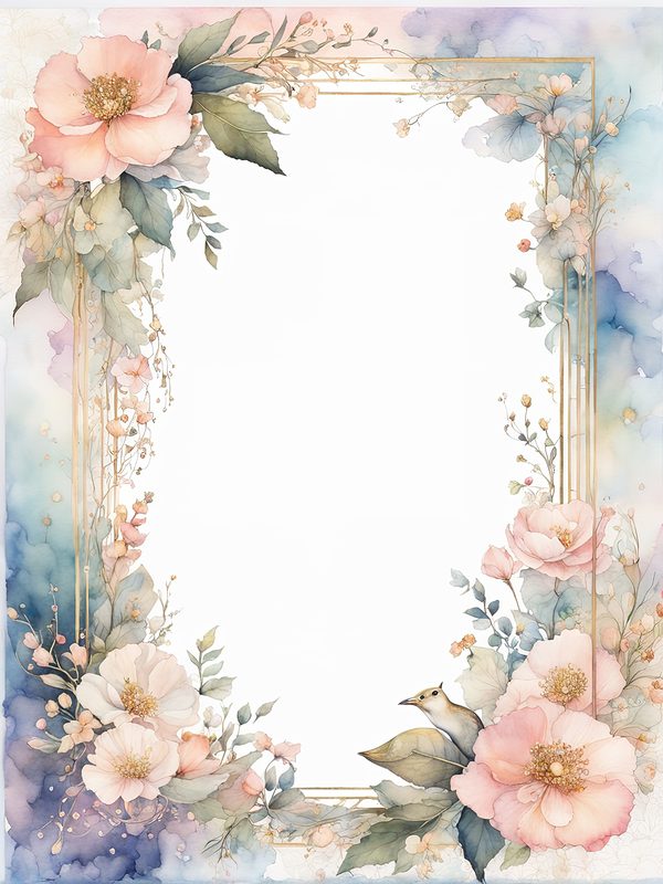 Watercolor Floral Frame Digital Paper: Pink & Blue Botanical Art (10 JPGs) — image 1