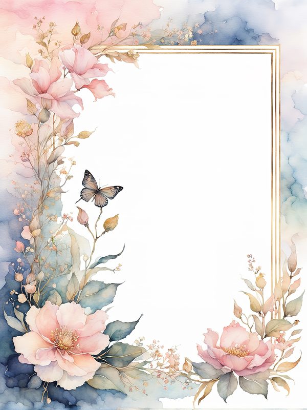 Watercolor Floral Frame Digital Paper: Pink & Blue Botanical Art (10 JPGs) — image 2