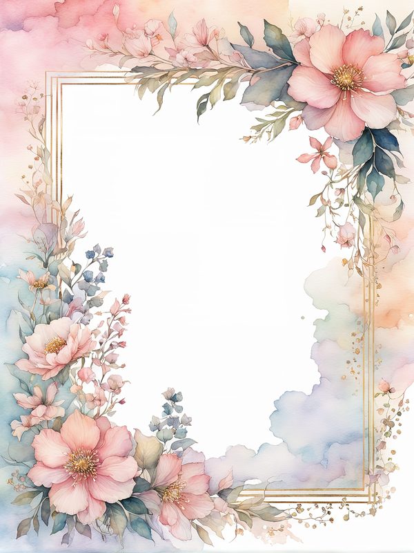 Watercolor Floral Frame Digital Paper: Pink & Blue Botanical Art (10 JPGs) — image 3