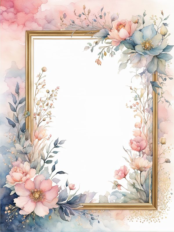 Watercolor Floral Frame Digital Paper: Pink & Blue Botanical Art (10 JPGs) — image 4