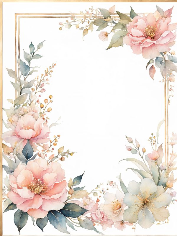 Watercolor Floral Frame Digital Paper: Pink & Blue Botanical Art (10 JPGs) — image 5