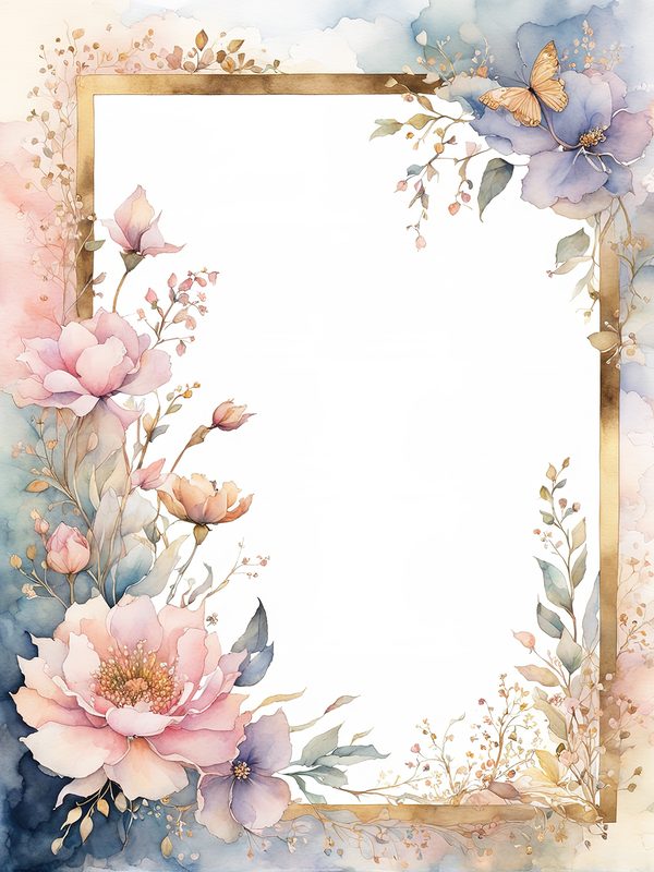 Watercolor Floral Frame Digital Paper: Pink & Blue Botanical Art (10 JPGs) — image 6