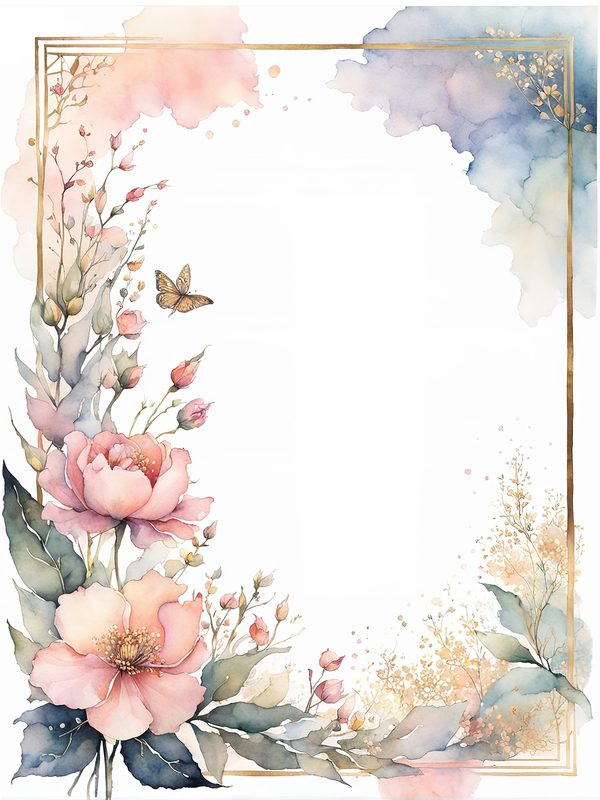 Watercolor Floral Frame Digital Paper: Pink & Blue Botanical Art (10 JPGs) — image 7