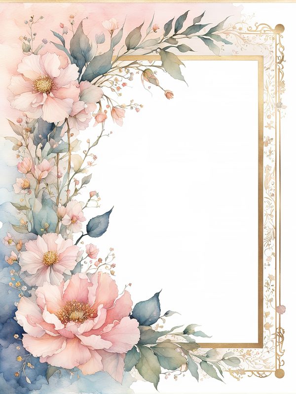 Watercolor Floral Frame Digital Paper: Pink & Blue Botanical Art (10 JPGs) — image 8