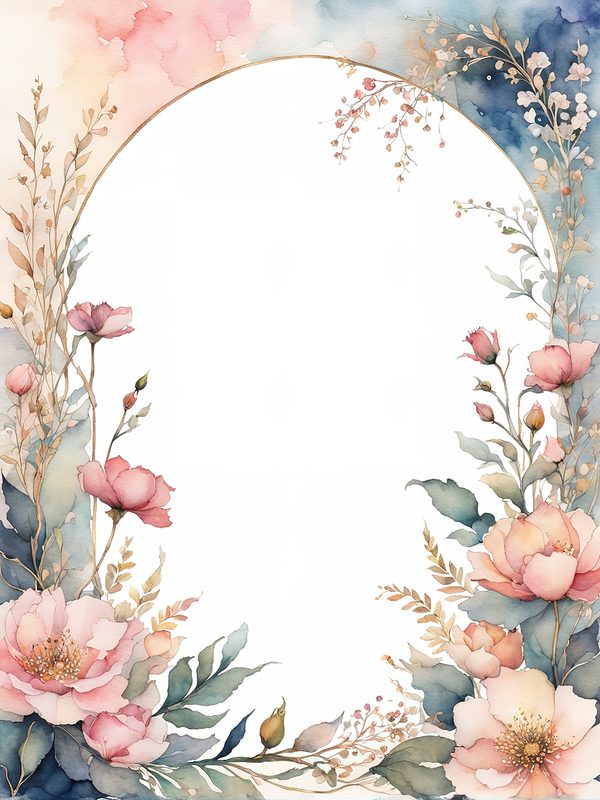 Watercolor Floral Frame Digital Paper: Pink & Blue Botanical Art (10 JPGs) — image 9