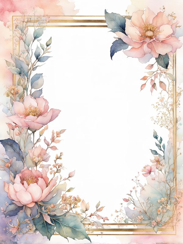 Watercolor Floral Frame Digital Paper: Pink & Blue Botanical Art (10 JPGs) — image 10
