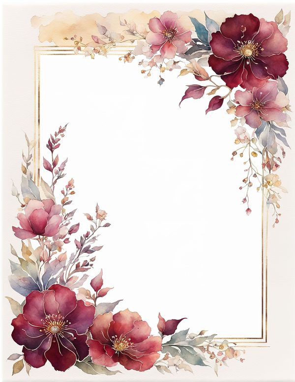 Watercolor Burgundy Floral Border: Scrapbook Frame Art (10 JPGs) (Digital Download) — image 2
