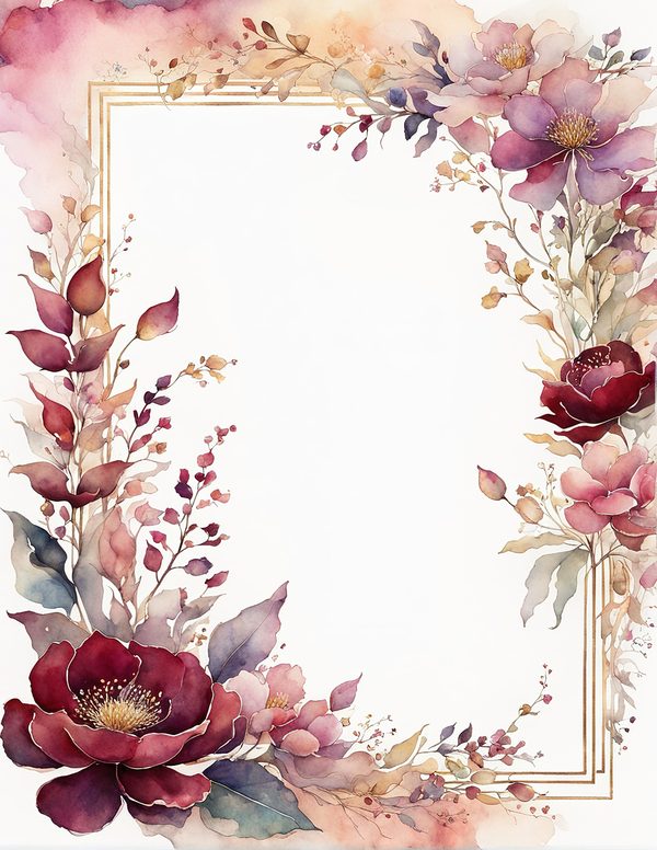 Watercolor Burgundy Floral Border: Scrapbook Frame Art (10 JPGs) (Digital Download) — image 3