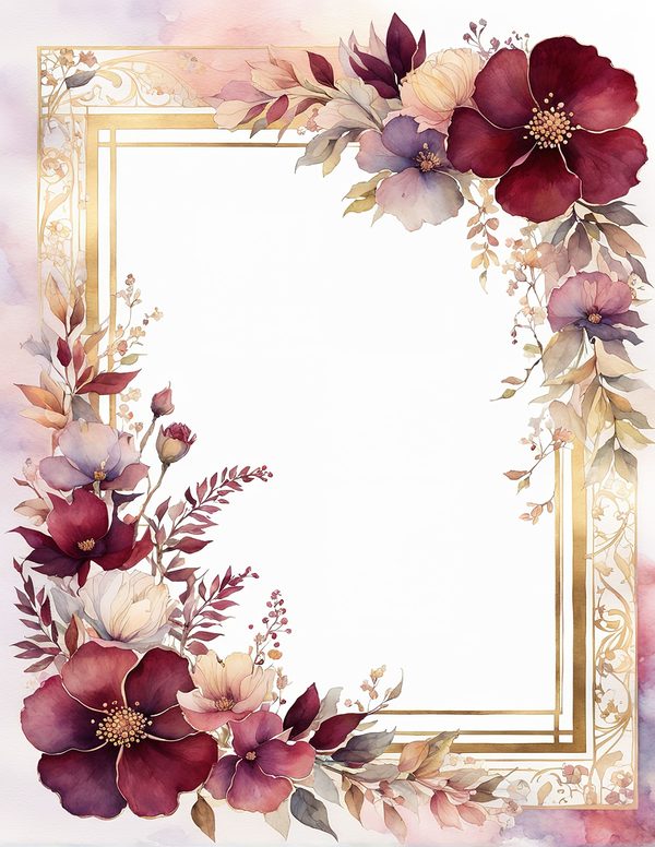 Watercolor Burgundy Floral Border: Scrapbook Frame Art (10 JPGs) (Digital Download) — image 4