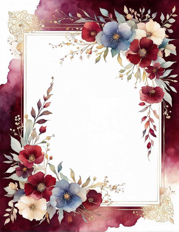 Watercolor Burgundy Floral Border: Scrapbook Frame Art (10 JPGs) (Digital Download) — image 5