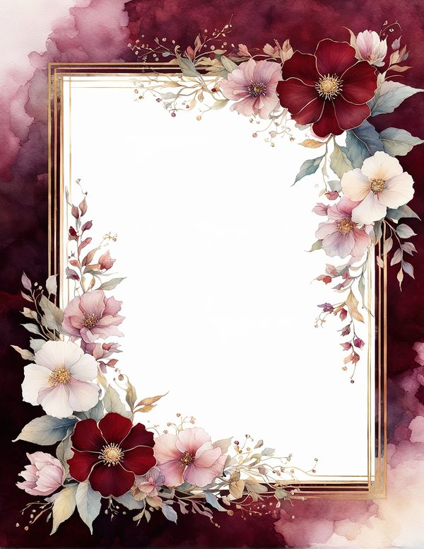 Watercolor Burgundy Floral Border: Scrapbook Frame Art (10 JPGs) (Digital Download) — image 6