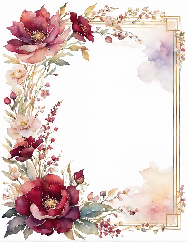 Watercolor Burgundy Floral Border: Scrapbook Frame Art (10 JPGs) (Digital Download) — image 9