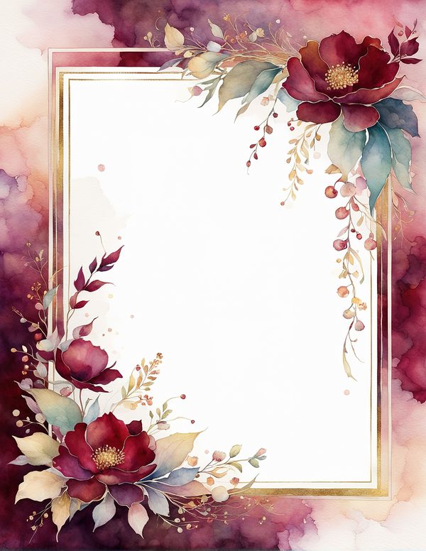 Watercolor Burgundy Floral Border: Scrapbook Frame Art (10 JPGs) (Digital Download) — image 10