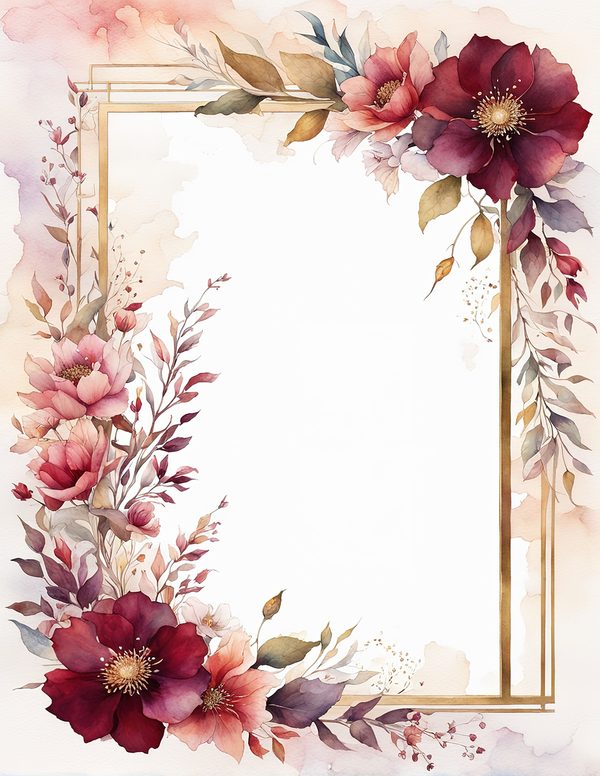 Watercolor Burgundy Floral Border: Scrapbook Frame Art (10 JPGs) (Digital Download) — image 12