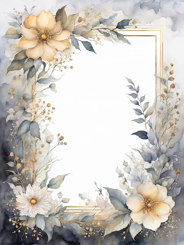 Gray Floral Frame: Boho Watercolor Border Art (10 JPGs Digital Download) — image 1