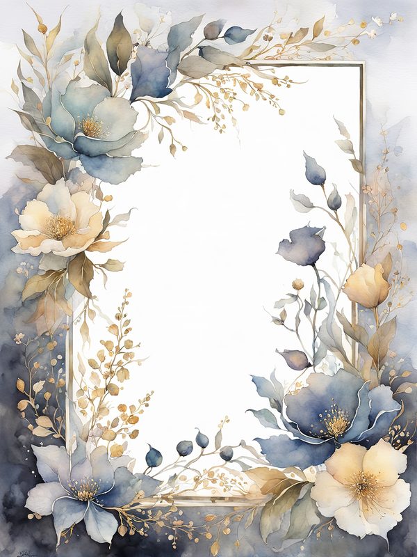 Gray Floral Frame: Boho Watercolor Border Art (10 JPGs Digital Download) — image 2