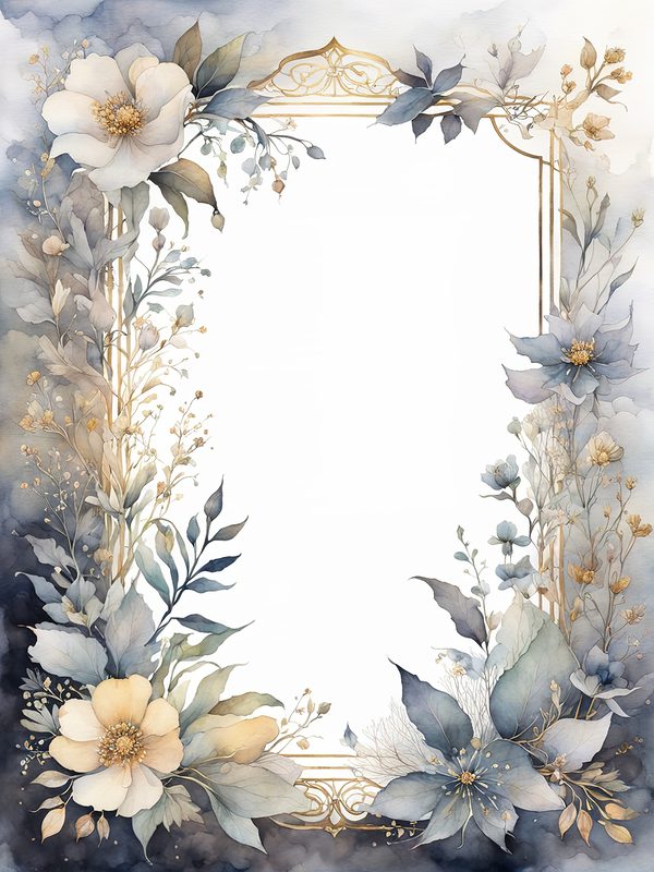 Gray Floral Frame: Boho Watercolor Border Art (10 JPGs Digital Download) — image 3