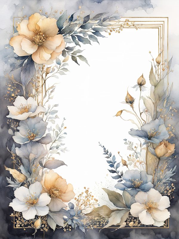 Gray Floral Frame: Boho Watercolor Border Art (10 JPGs Digital Download) — image 4