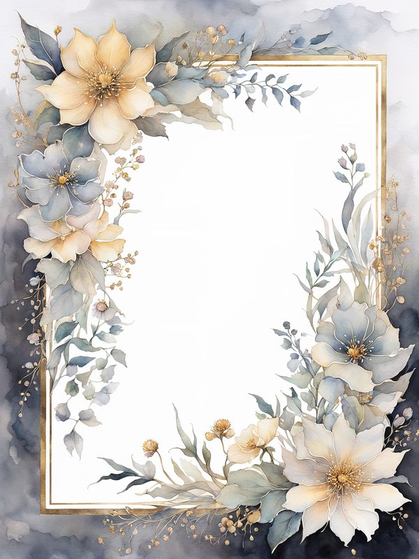 Gray Floral Frame: Boho Watercolor Border Art (10 JPGs Digital Download) — image 5