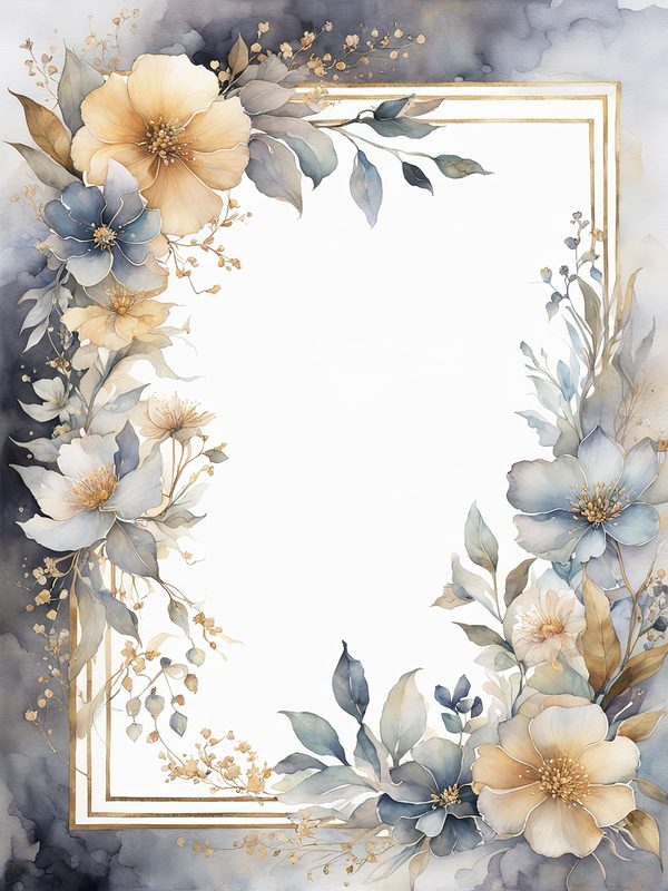 Gray Floral Frame: Boho Watercolor Border Art (10 JPGs Digital Download) — image 6