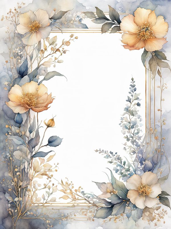 Gray Floral Frame: Boho Watercolor Border Art (10 JPGs Digital Download) — image 7