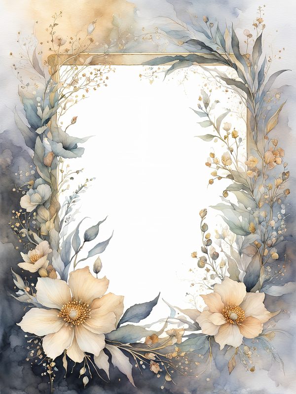 Gray Floral Frame: Boho Watercolor Border Art (10 JPGs Digital Download) — image 8