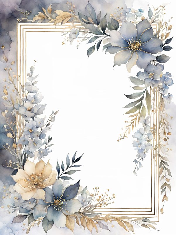 Gray Floral Frame: Boho Watercolor Border Art (10 JPGs Digital Download) — image 9