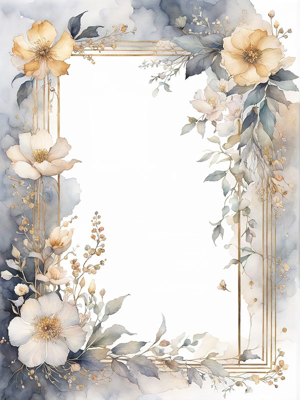 Gray Floral Frame: Boho Watercolor Border Art (10 JPGs Digital Download) — image 10
