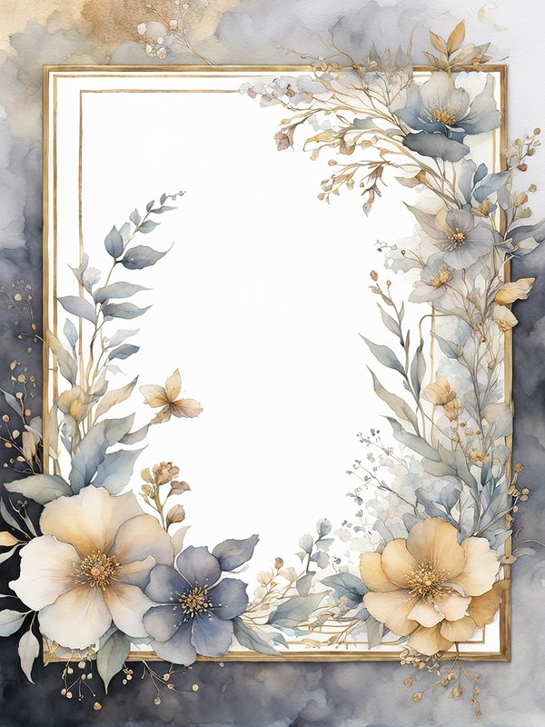 Gray Floral Frame: Boho Watercolor Border Art (10 JPGs Digital Download) — image 11