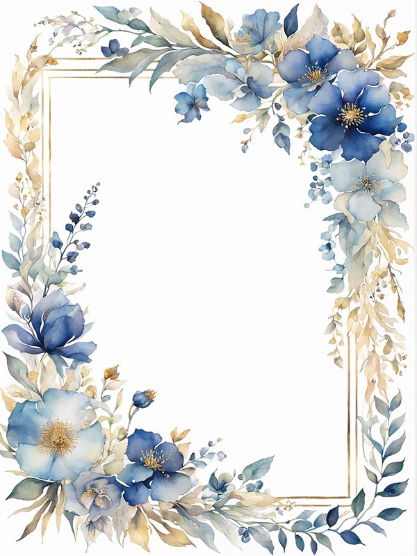 Blue Floral Frame Digital Paper: Boho Wedding Card Borders (10 JPGs) (Digital Print) — image 1