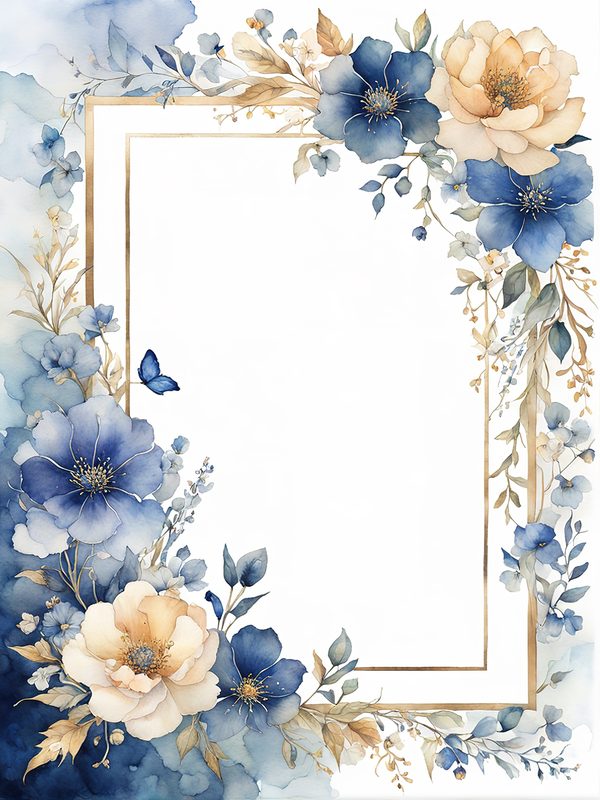 Blue Floral Frame Digital Paper: Boho Wedding Card Borders (10 JPGs) (Digital Print) — image 2