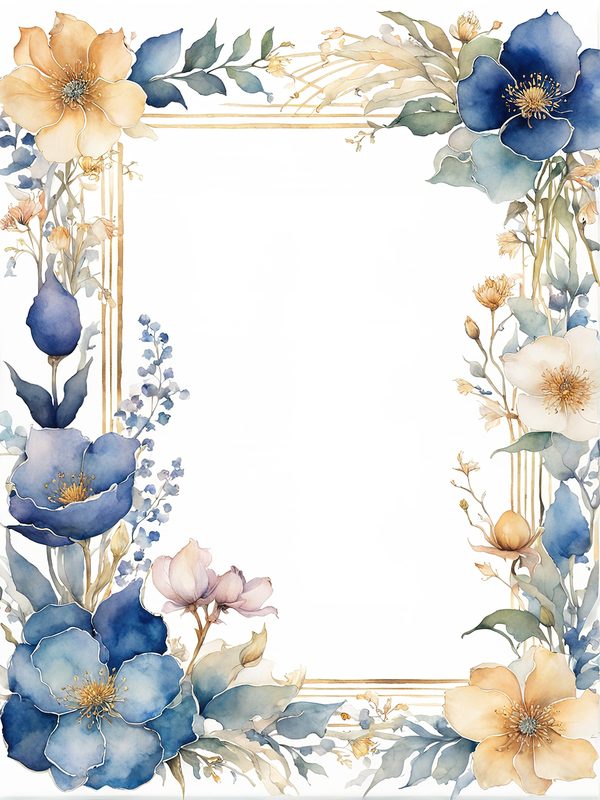 Blue Floral Frame Digital Paper: Boho Wedding Card Borders (10 JPGs) (Digital Print) — image 3