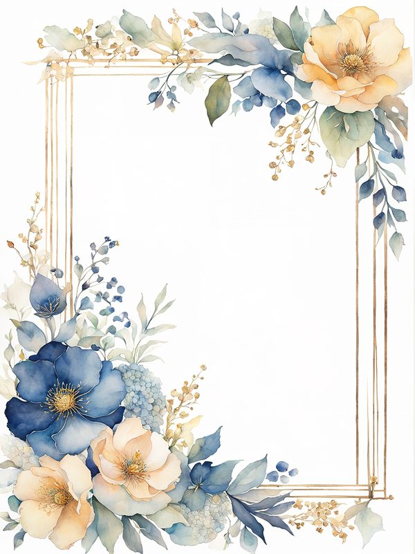 Blue Floral Frame Digital Paper: Boho Wedding Card Borders (10 JPGs) (Digital Print) — image 4