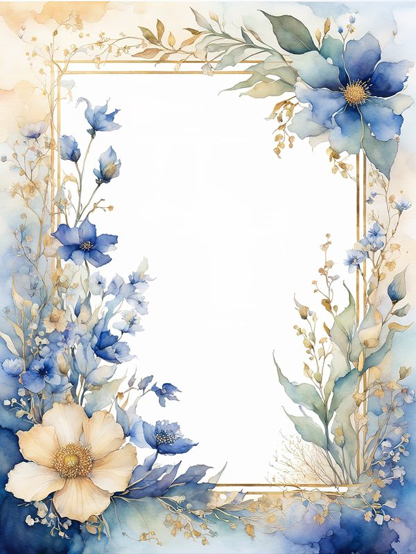 Blue Floral Frame Digital Paper: Boho Wedding Card Borders (10 JPGs) (Digital Print) — image 5