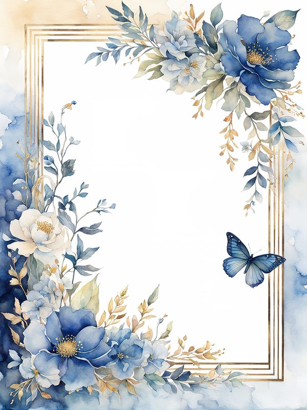 Blue Floral Frame Digital Paper: Boho Wedding Card Borders (10 JPGs) (Digital Print) — image 6