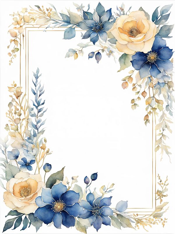 Blue Floral Frame Digital Paper: Boho Wedding Card Borders (10 JPGs) (Digital Print) — image 7