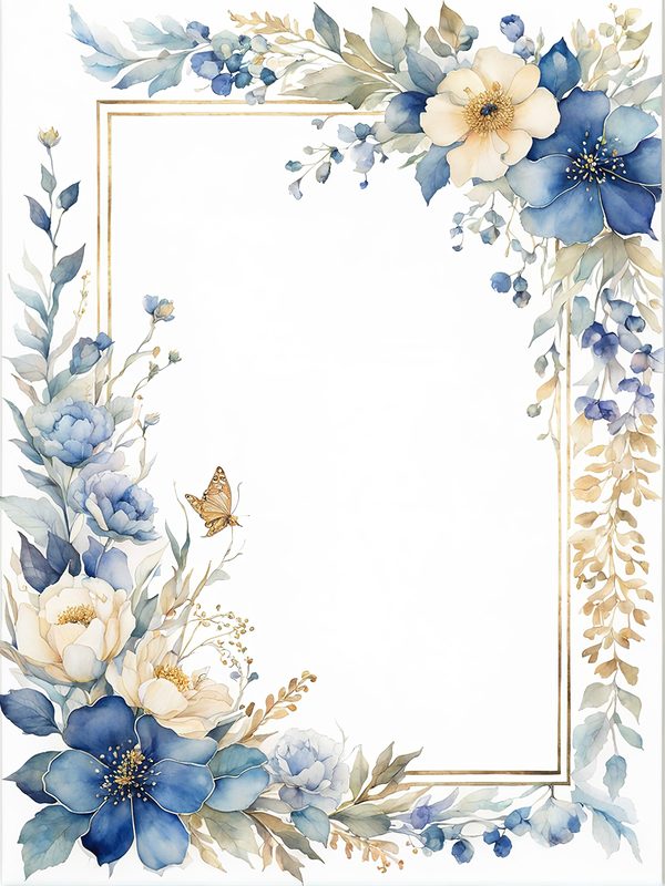 Blue Floral Frame Digital Paper: Boho Wedding Card Borders (10 JPGs) (Digital Print) — image 8