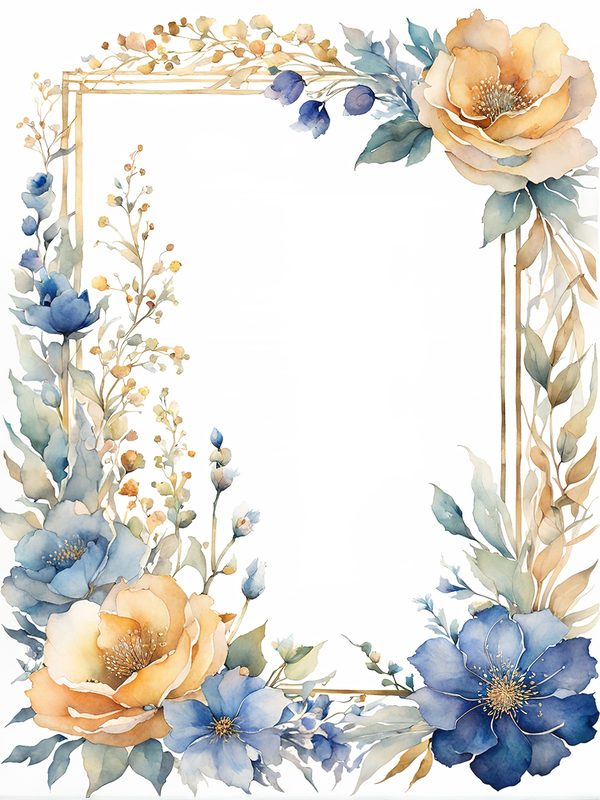 Blue Floral Frame Digital Paper: Boho Wedding Card Borders (10 JPGs) (Digital Print) — image 9