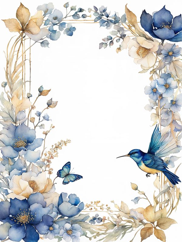 Blue Floral Frame Digital Paper: Boho Wedding Card Borders (10 JPGs) (Digital Print) — image 10