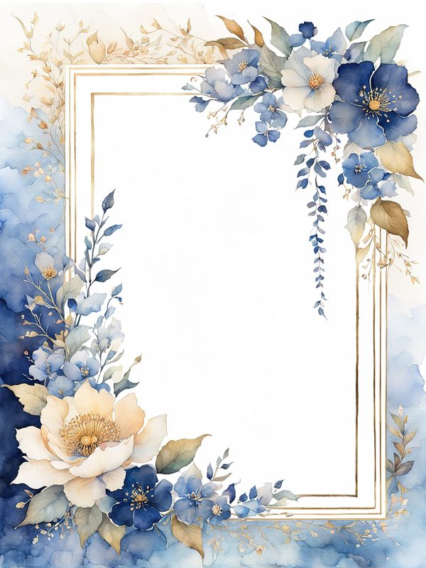Blue Floral Frame Digital Paper: Boho Wedding Card Borders (10 JPGs) (Digital Print) — image 11