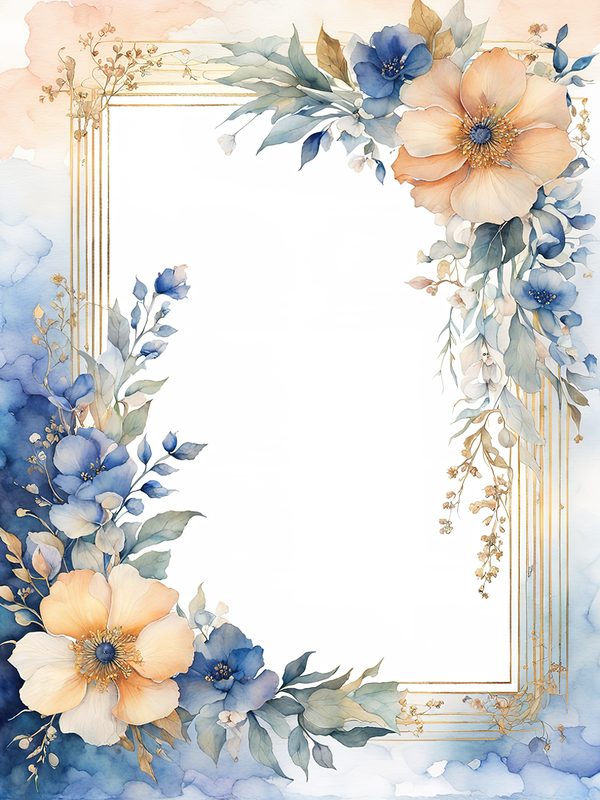 Blue Floral Frame Digital Paper: Boho Wedding Card Borders (10 JPGs) (Digital Print) — image 12