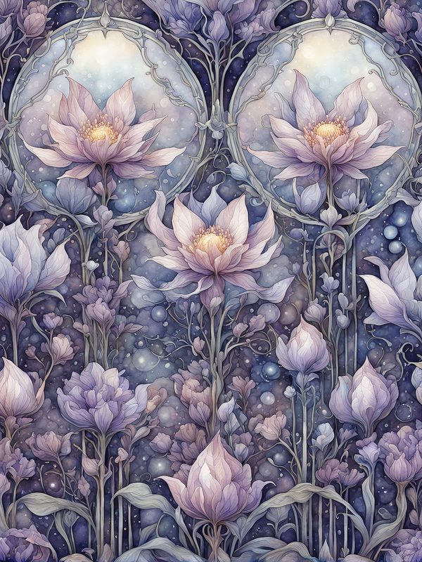 Watercolor Celestial Garden Digital Paper: Lavender & Mauve (10 JPGs) — image 1