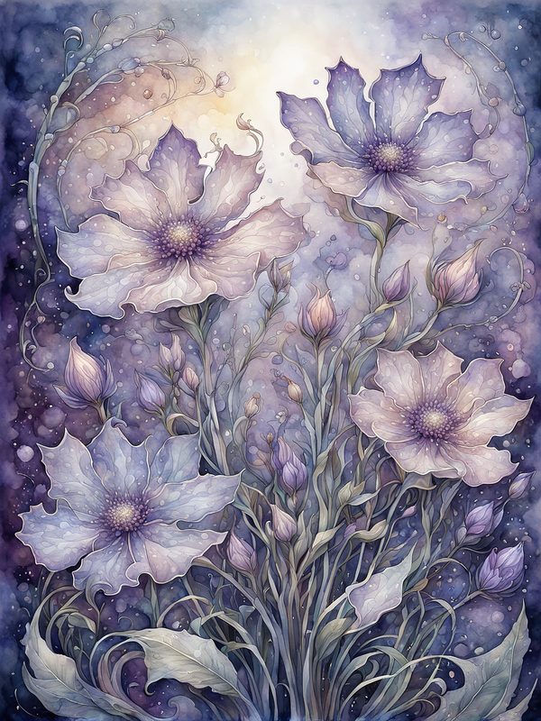 Watercolor Celestial Garden Digital Paper: Lavender & Mauve (10 JPGs) — image 3