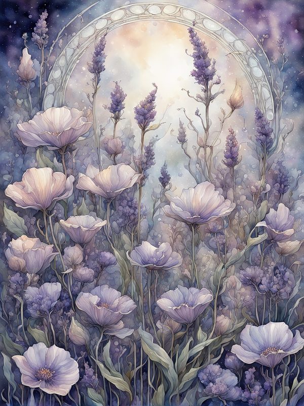 Watercolor Celestial Garden Digital Paper: Lavender & Mauve (10 JPGs) — image 4