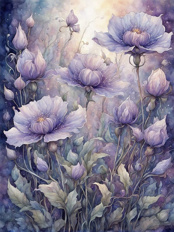 Watercolor Celestial Garden Digital Paper: Lavender & Mauve (10 JPGs) — image 5
