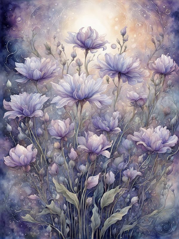 Watercolor Celestial Garden Digital Paper: Lavender & Mauve (10 JPGs) — image 8