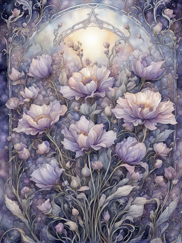 Watercolor Celestial Garden Digital Paper: Lavender & Mauve (10 JPGs) — image 9