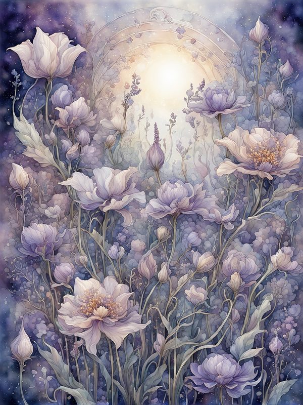 Watercolor Celestial Garden Digital Paper: Lavender & Mauve (10 JPGs) — image 11